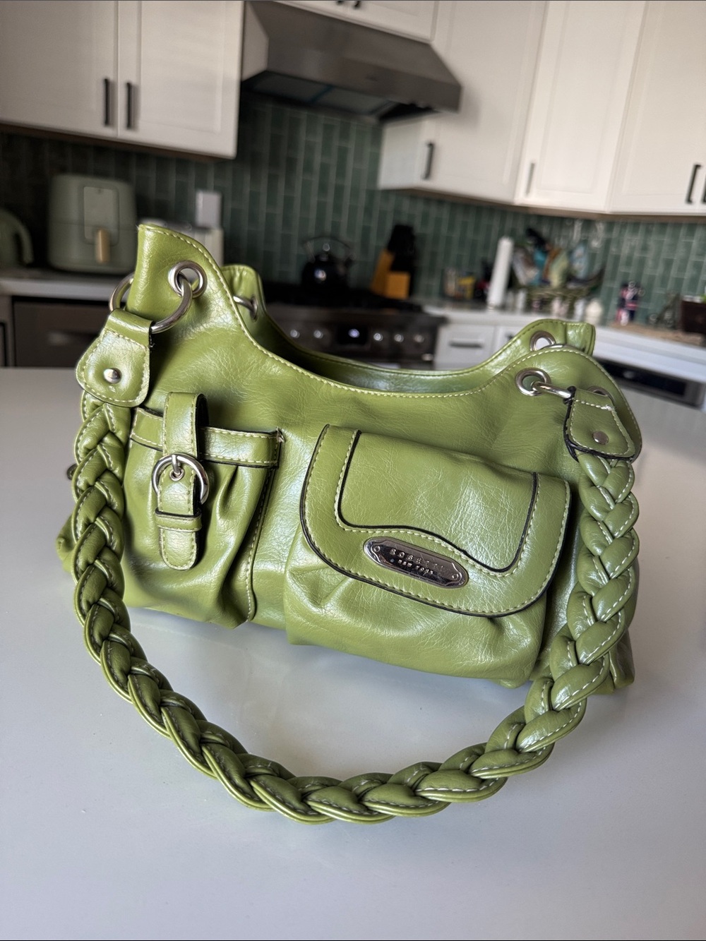 Rosetti Lime Green Braided-Handle Shoulder Bag
